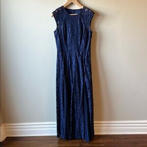 Aidan Mattox Blue Sheath Maxi Dress Sleeveless Crew Neck